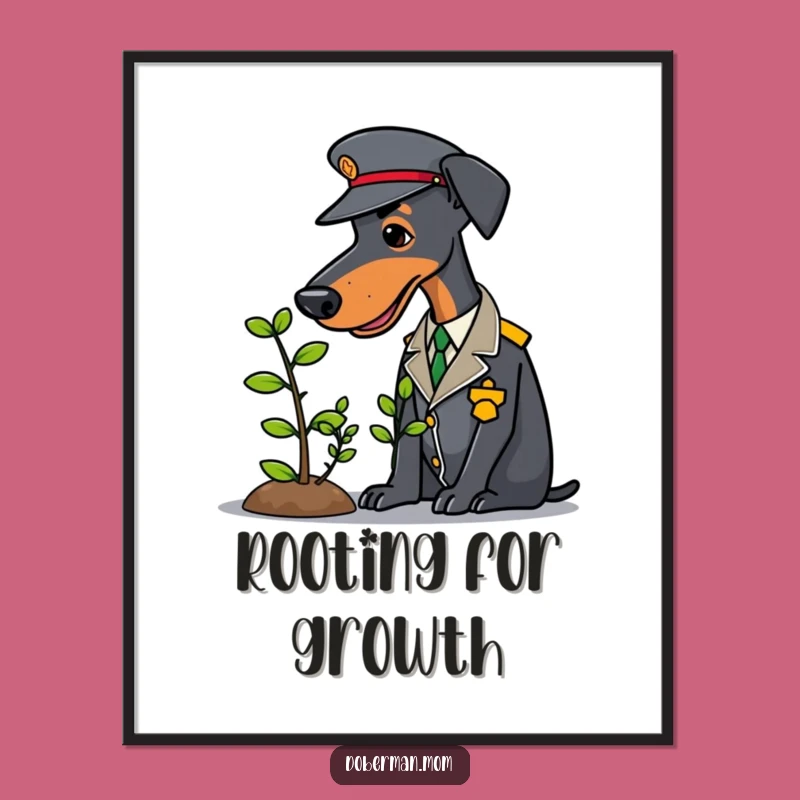 Funny Doberman Gardener Poster: Uniformed Dog Art Print, Quirky Wall Decor Gift