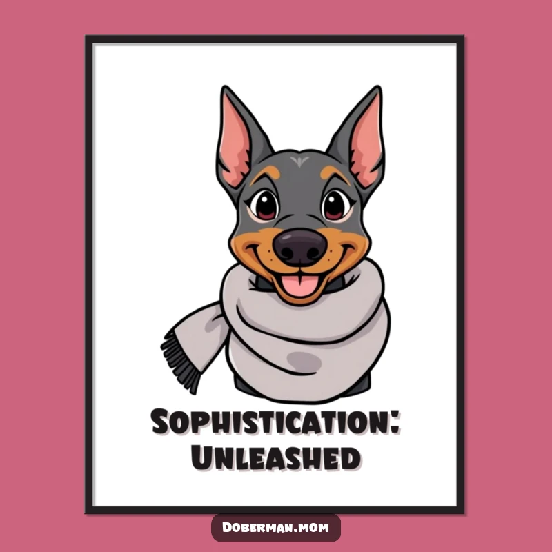 Funny Doberman Poster: Elegant Dog in Scarf for Chic Wall Art Gift