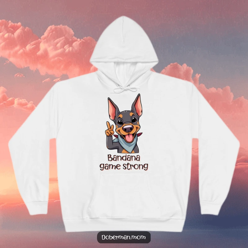 Funny Doberman Salute Hoodie: A smiling doberman with a bandana gives a playful salute, looking both serious and humorous.