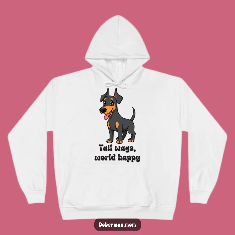 Cozy Funny Doberman Hoodie: Wagging Tail Eager Friend - Warm & Humorous Gift