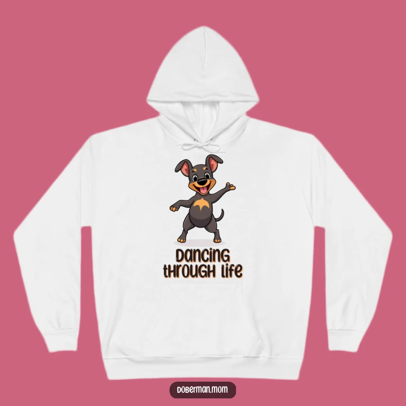Cozy Funny Cheerful Doberman Dance Hoodie: Warmth and Wagging Tails