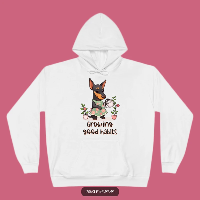 Funny Doberman Gardener Hoodie: Cozy Floral Apron Canine Comfort - A Perfect Funny Gift!