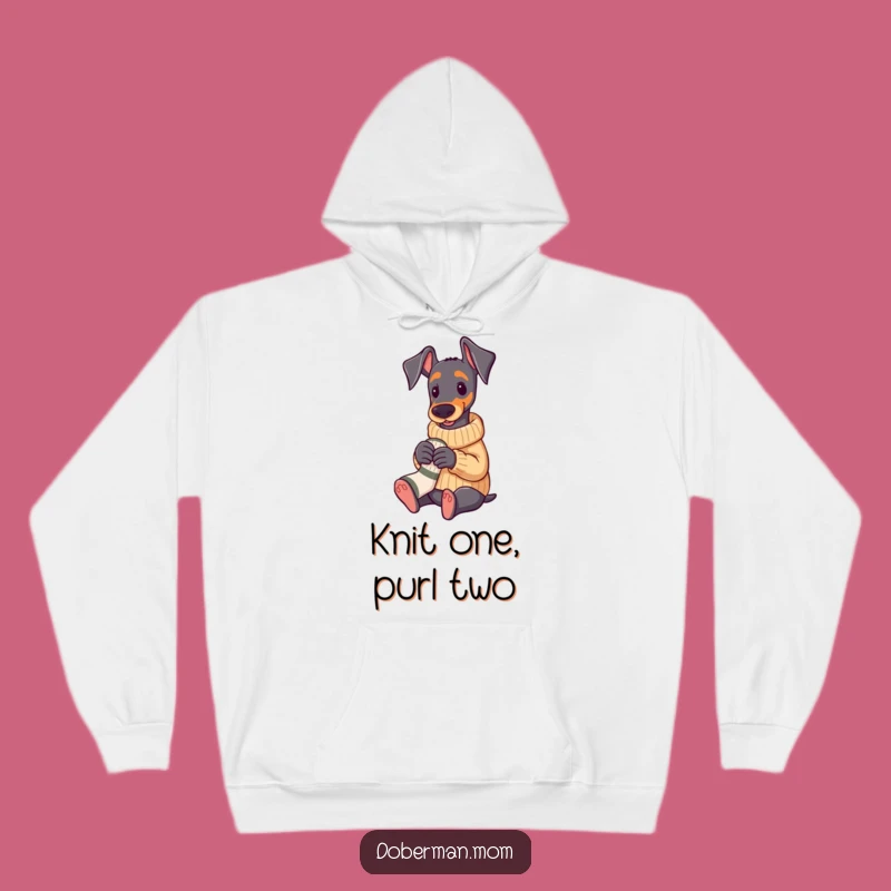 Funny Doberman Knitting Hoodie: Cozy Sweater Pup Comfort Gift
