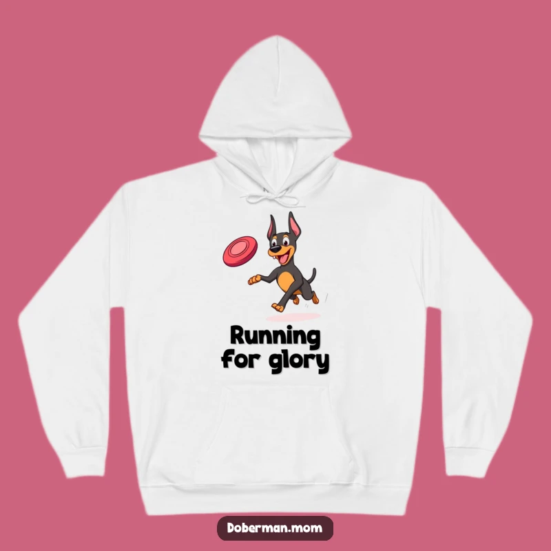 Funny Frisbee Doberman Hoodie: Cozy Running Dog Gift for Outdoor Enthusiasts