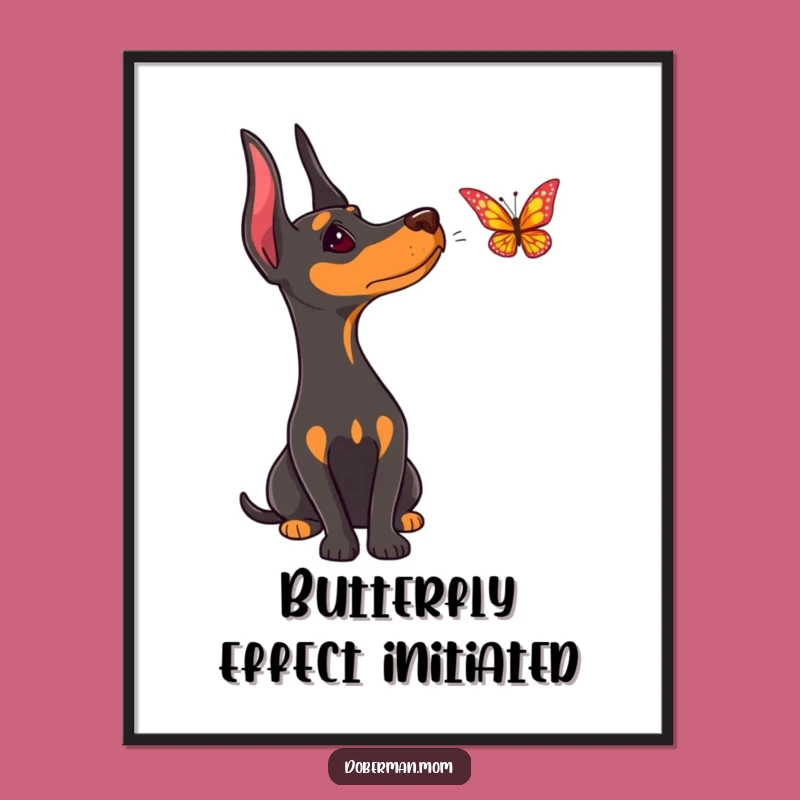 Free Printable Doberman Wall Art: Funny Dog, Butterfly Watcher, Quirky Downloadable Decor