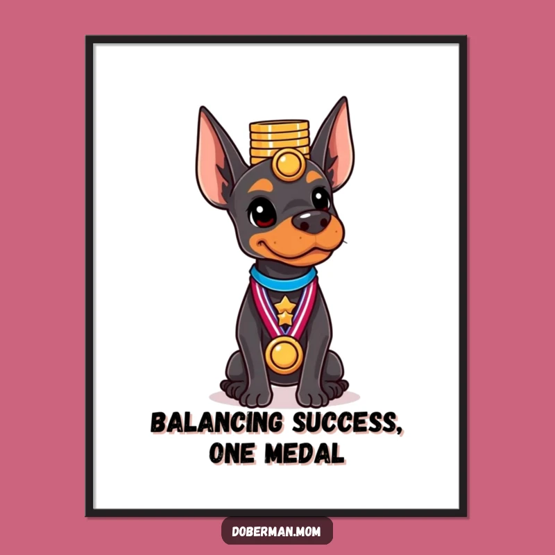 Free Printable Wall Art: Doberman Medal Balance Art, Funny Downloadable Decor