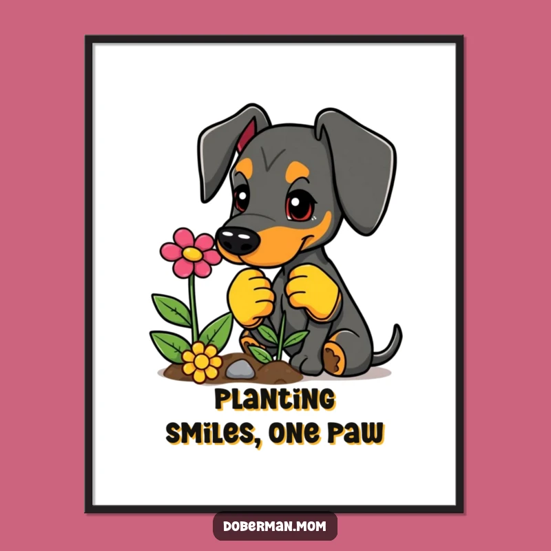 Funny Free Printable Wall Art: Doberman Gardener Planting Joy - Downloadable Decor
