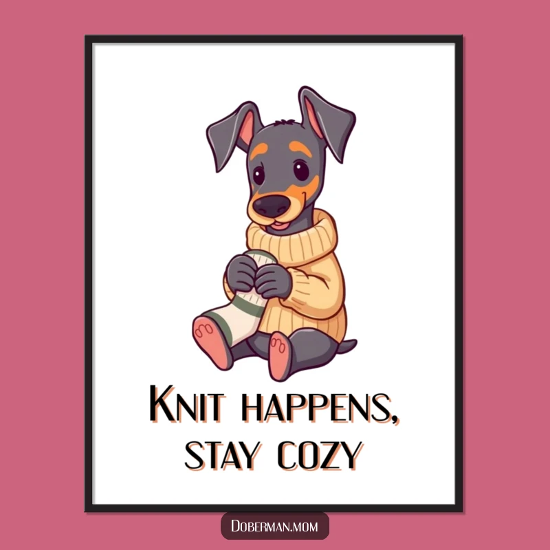 Funny Free Printable Wall Art: Doberman Sweater Knitting Downloadable Decor