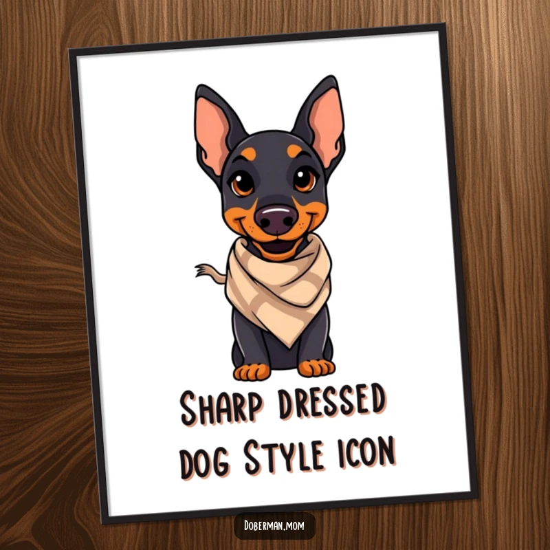 Funny Free Printable Wall Art: A confident Doberman with a stylish scarf, exuding charm and personality.