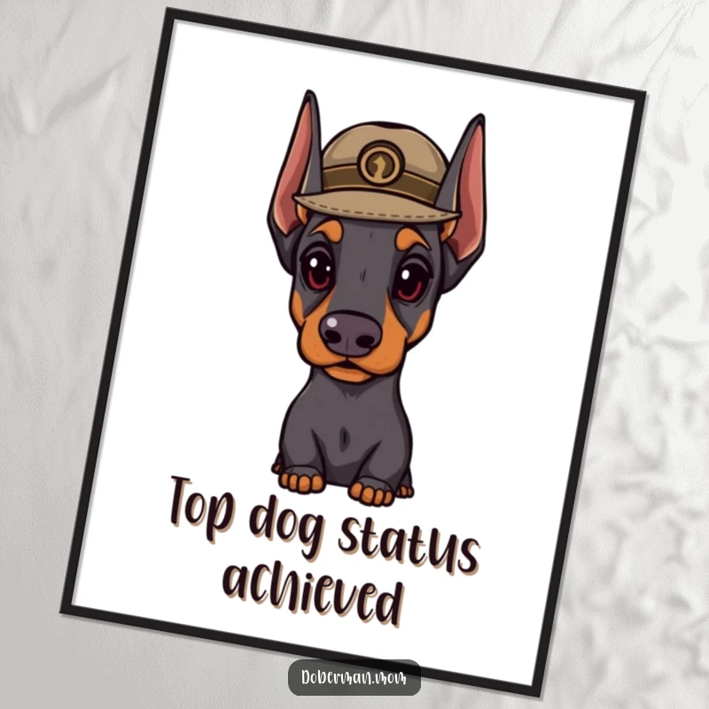 Funny Free Printable Dapper Doberman Wall Art: A Doberman dog wearing a distinguished hat looks important, adding sophisticated humor to your decor.