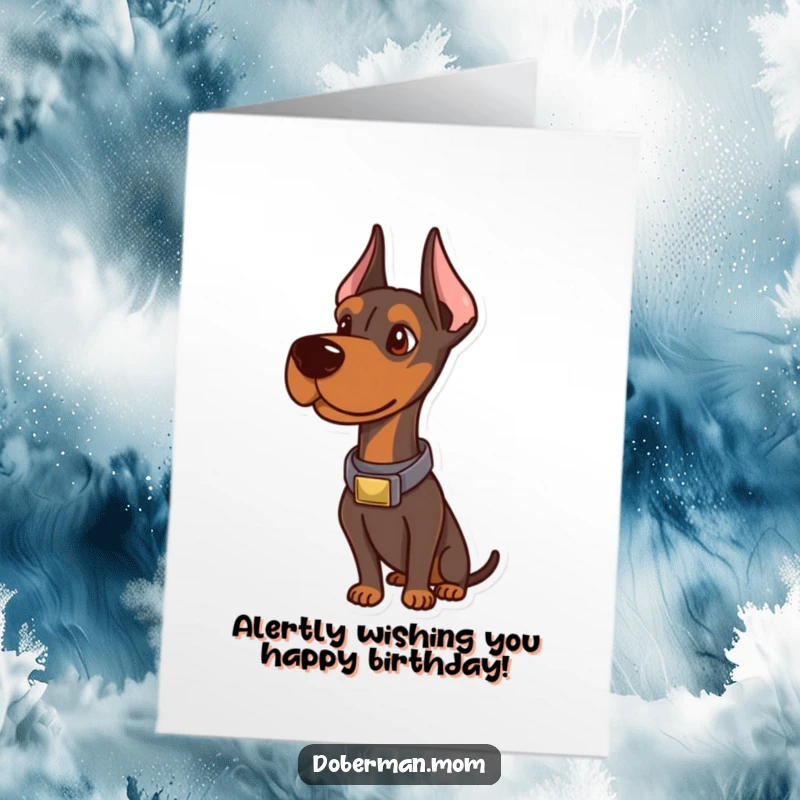 Funny Free Printable Birthday Card: Sophisticated Doberman in a fancy collar, looking smart and ready to celebrate a special day.