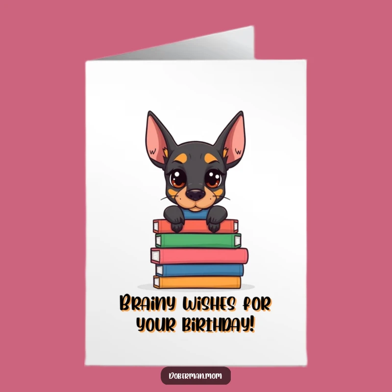 Free Printable Doberman Birthday Card: Book Loving Dog Funny Downloadable Greeting