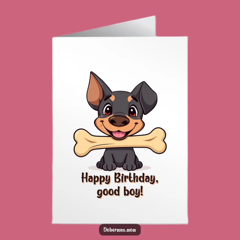 Funny Free Printable Birthday Card: Sweet Doberman Bone Gift, Happy Woofday Downloadable