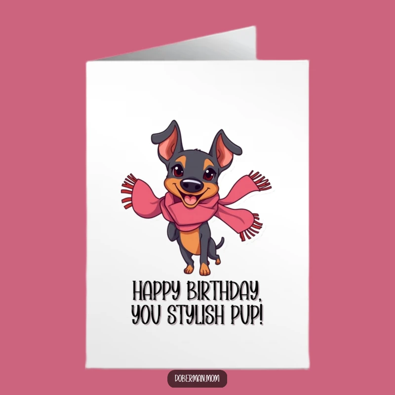 Free Printable Doberman Birthday Card: Joyful Dog Twirling, Fun Downloadable Gift