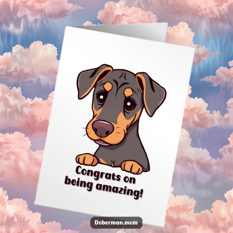 Funny Free Printable Congratulations Card: Doberman's Gentle Gaze Offering Comfort and Support