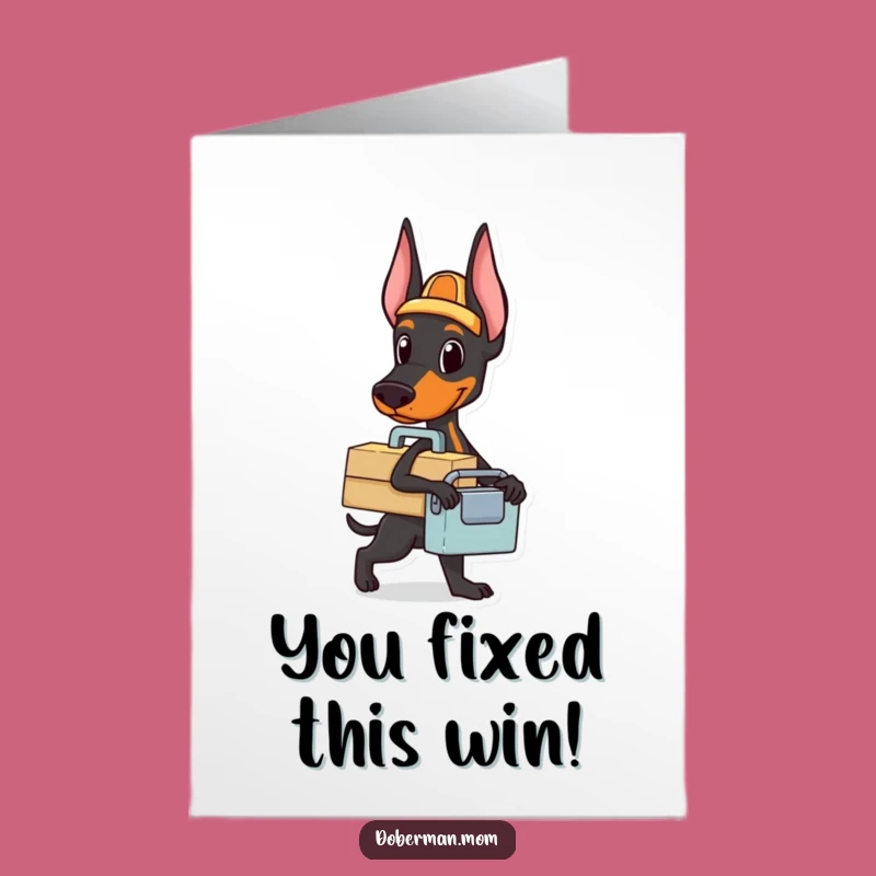 Free Printable Doberman Handyman Congrats Card: Toolbox Dog Downloadable Gift