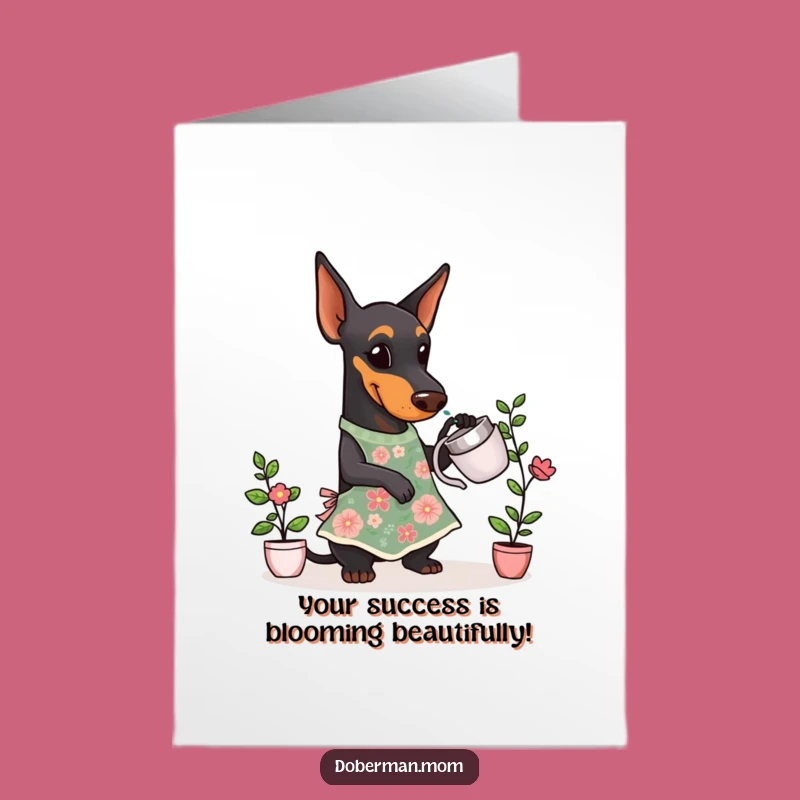 Free Printable Dog Congrats Card: Gardener Doberman's Blooming Success Downloadable