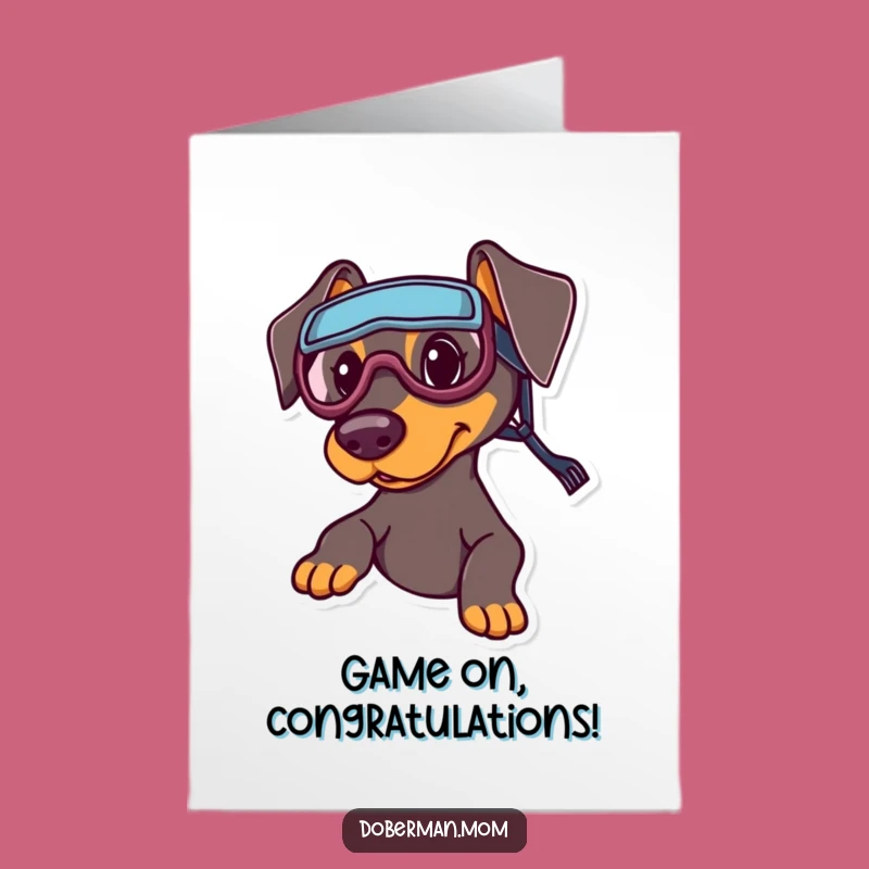 Free Printable Congrats Card: Sporty Doberman Celebrates Your Big Win