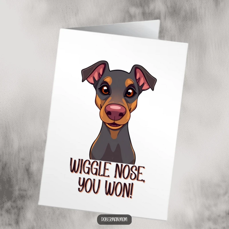 Funny Free Printable Congrats Card: A Doberman's nose wiggles playfully, eyes sparkling with a hint of mischief.