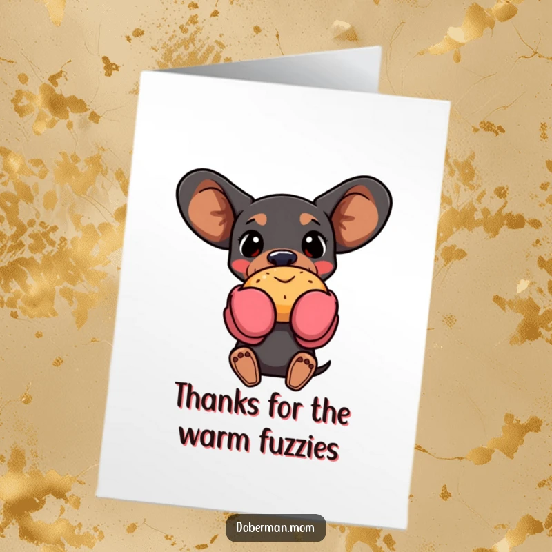 Funny Free Printable Thank You Card: A Doberman in oven mitts offers a warm, freshly baked pastry as a token of thanks.