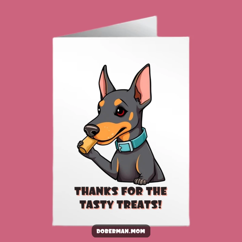 Free Printable Thank You Card: Doberman Nudges Treat, Humorous Downloadable Gift!