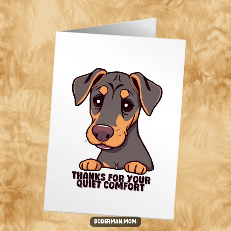 Funny Free Printable Thank You Card: Doberman with Gentle Eyes, Offering a Peaceful Presence