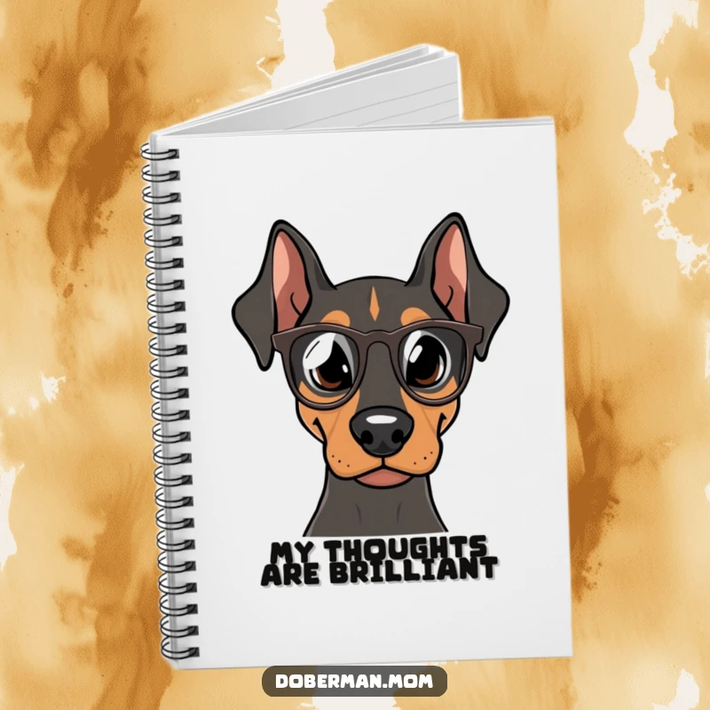 Funny Doberman Idea Notebook, a focused dog in tiny spectacles, ready to write, a humorous and inspiring gift for note-taking.