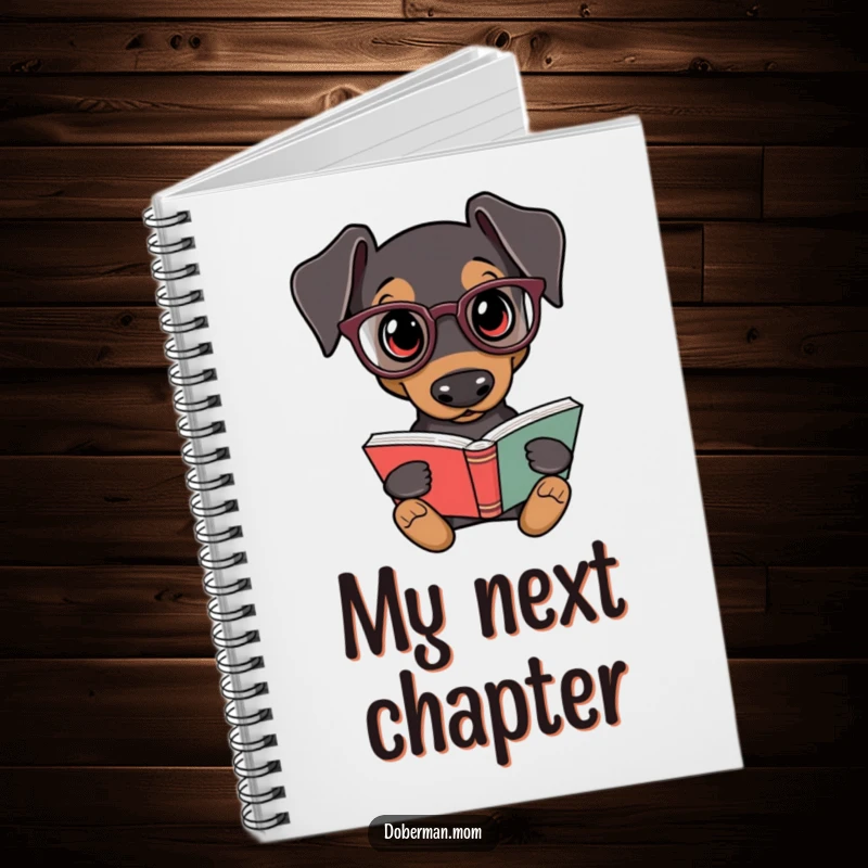 Funny Doberman Journal: A Doberman dog with reading glasses happily holds a book, perfect for writing notes.