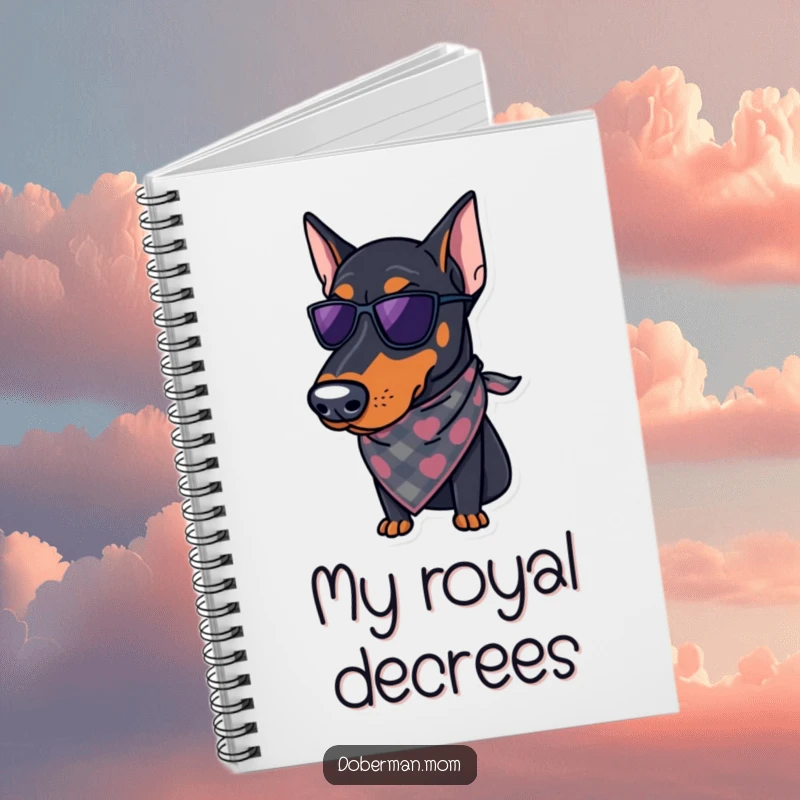 Funny Doberman Notebook: A regal Doberman with a stylish bandana adorns this notebook, perfect for jotting down ideas with humorous elegance.