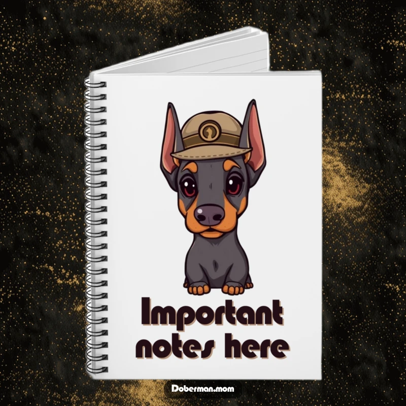 Funny Doberman hat notebook with a distinguished dog wearing a small, important hat, perfect for jotting notes and big ideas.