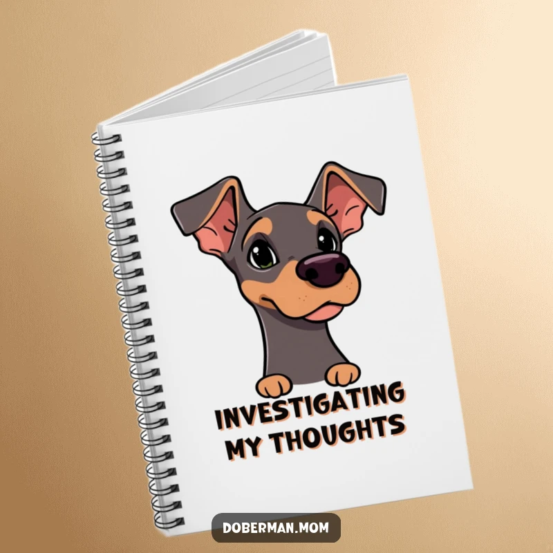Funny Notebook: Alert Doberman character with ears perked, curiously sniffing the air, ideal for jotting down investigative thoughts.