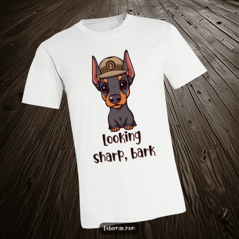 Funny Doberman hat t-shirt with a distinguished dog wearing a small, important hat, perfect for those who appreciate fine canine fashion.