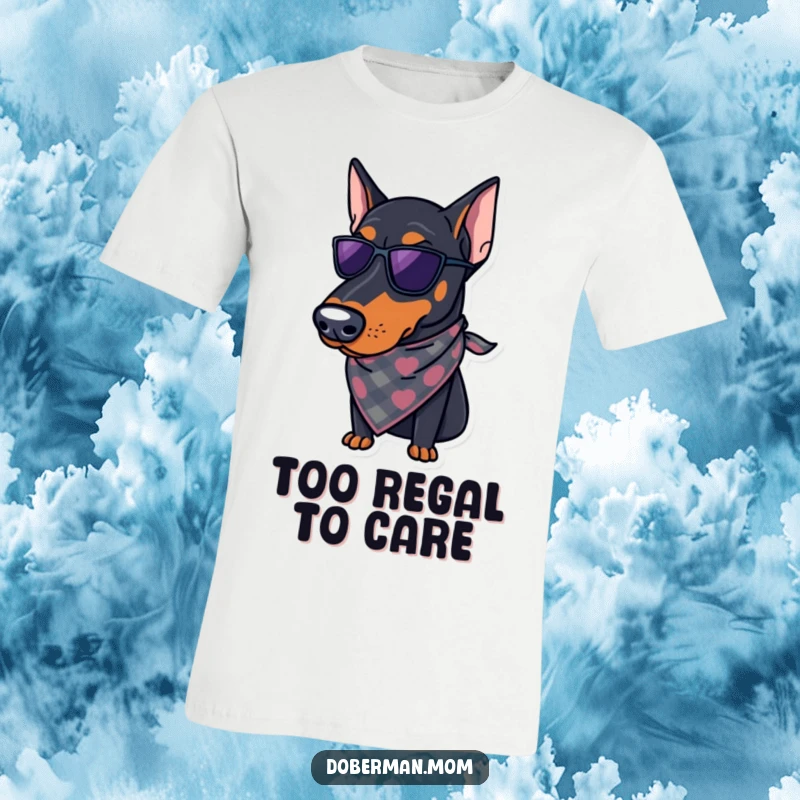 Funny Doberman T-Shirt: A regal Doberman proudly wears a stylish bandana, showcasing its noble and fashionable canine spirit.