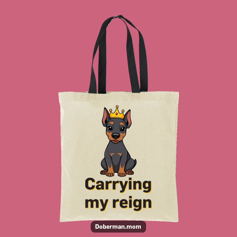 Funny Crowned Doberman Tote Bag - Attentive Royal Pup Carryall Gift