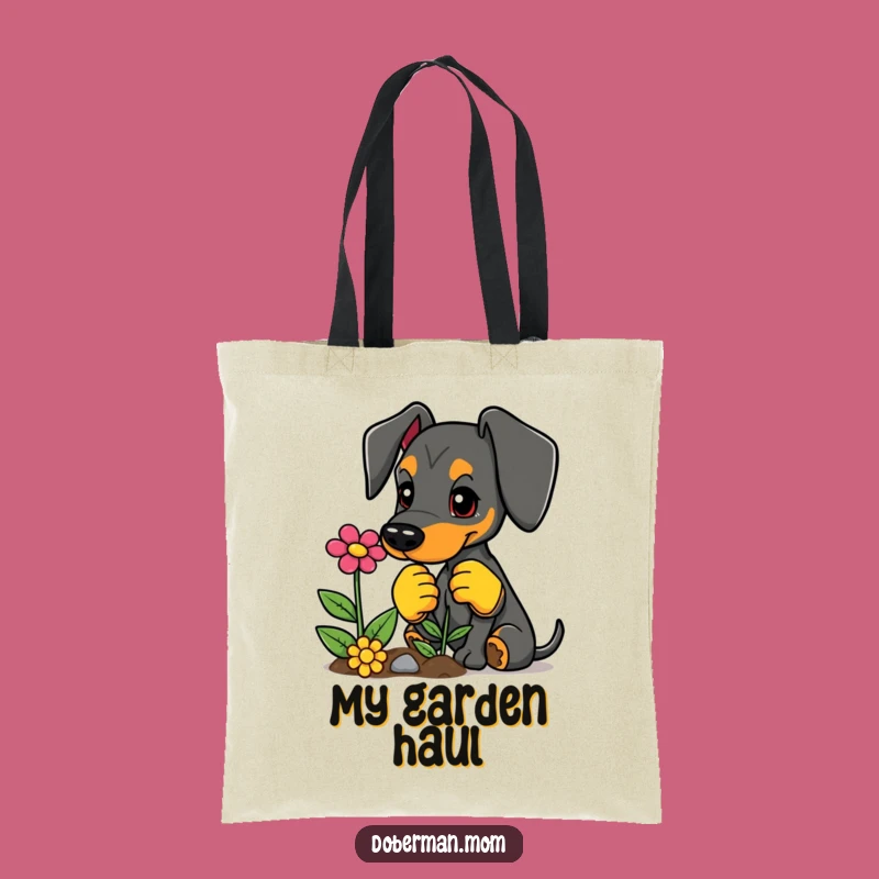 Funny Doberman Gardener Tote Bag: Planting Pup, Stylish Carryall
