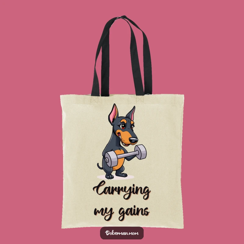 Funny Doberman Tote Bag: Determined Dog Dumbbell Carry-All, Gym Essential Gift