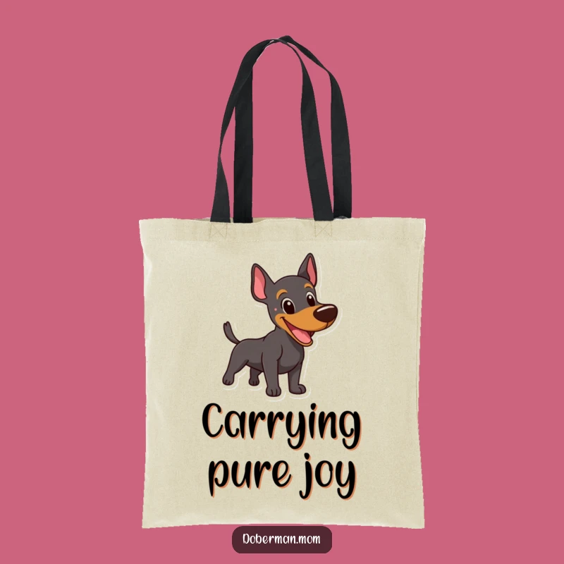 Funny Happy Doberman Tote Bag: Playful Barking Dog Shopping Gift