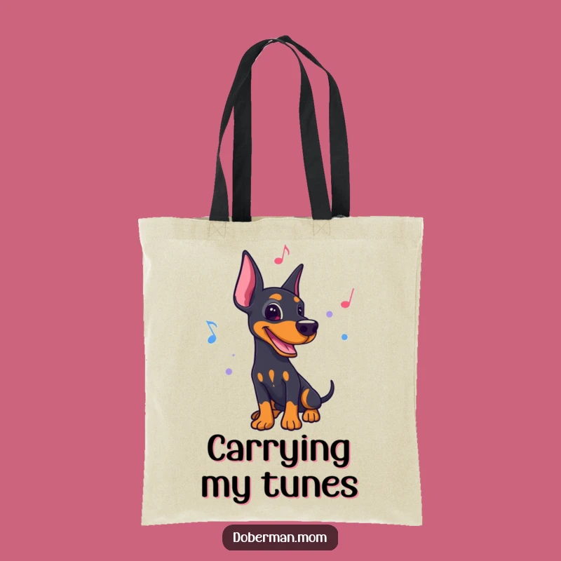 Funny Musical Doberman Tote Bag: Dancing Pup, Rhythmic Carryall