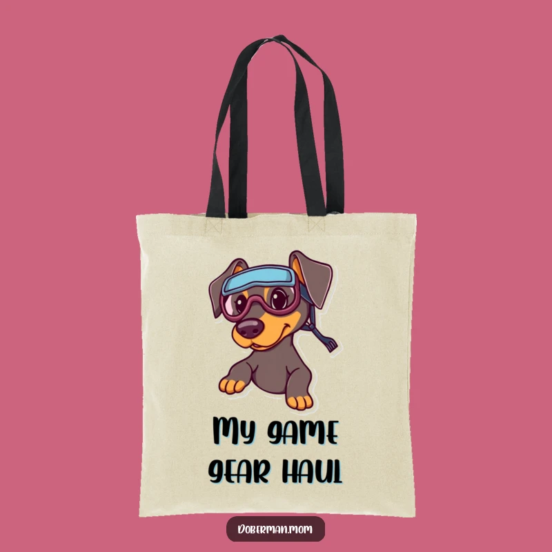 Funny Sports Doberman Tote Bag: Playful Goggles Dog Accessory Gift
